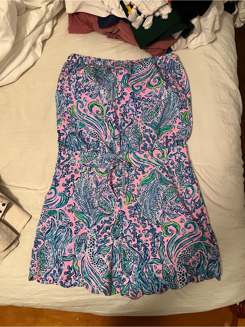 Lilly Pulitzer Pink Tropical Print Strapless Romper